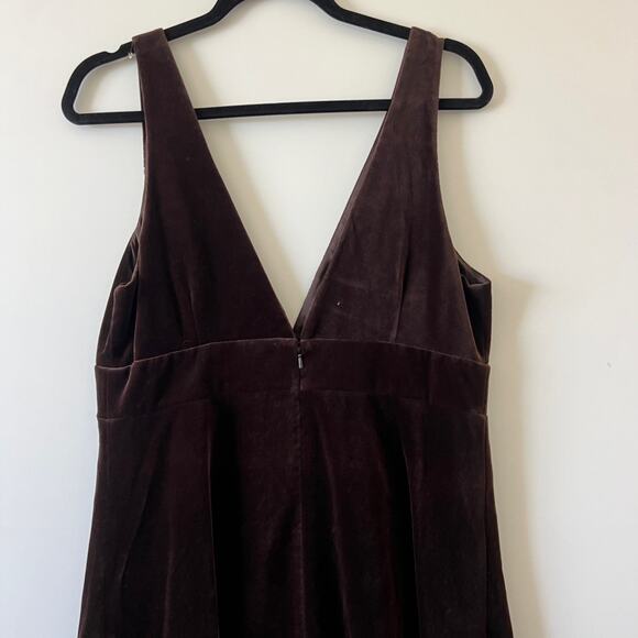 J Crew Chocolate Brown Velvet V Neck Fit Flare Empire Waist Midi Dress Women 12 - Picture 7 of 11